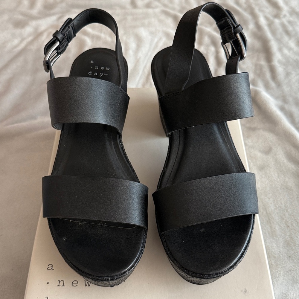 A New Day Black Double Strap Sandals